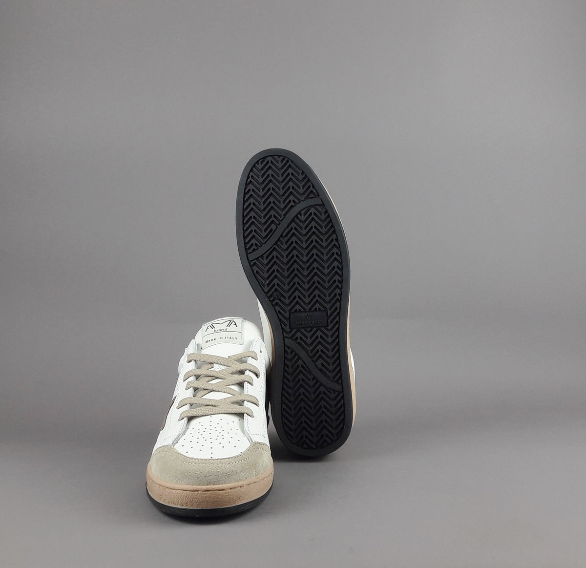 Ama Brand Sneakers Uomo Sun Pelle E Camoscio Bianco Beige