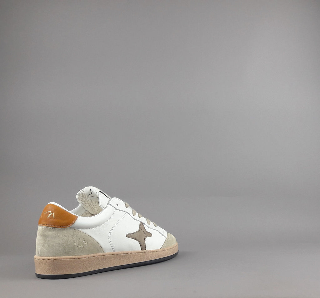 Ama Brand Sneakers Uomo Sun Pelle E Camoscio Bianco Beige