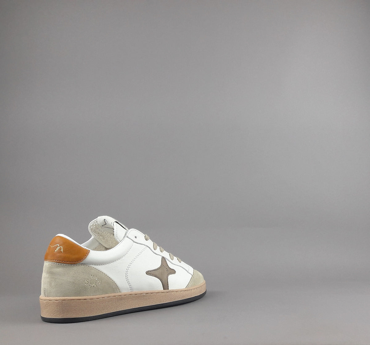 Ama Brand Sneakers Uomo Sun Pelle E Camoscio Bianco Beige