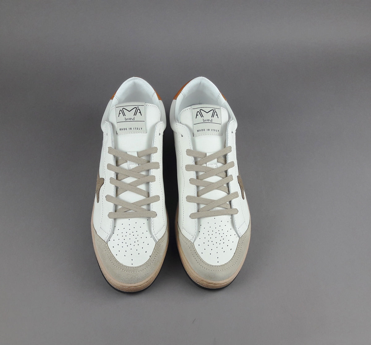 Ama Brand Sneakers Uomo Sun Pelle E Camoscio Bianco Beige