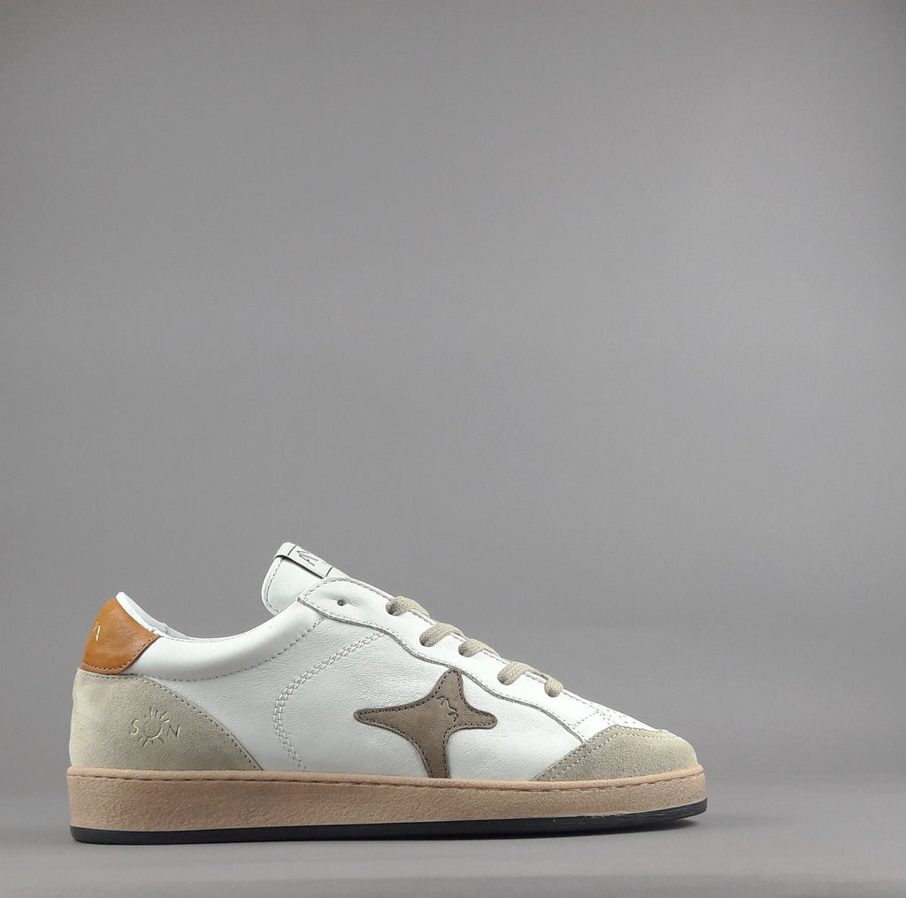 Ama Brand Sneakers Uomo Sun Pelle E Camoscio Bianco Beige