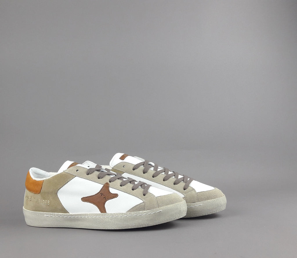 Ama Brand Sneakers Uomo Time Pelle Camoscio Bianco Beige