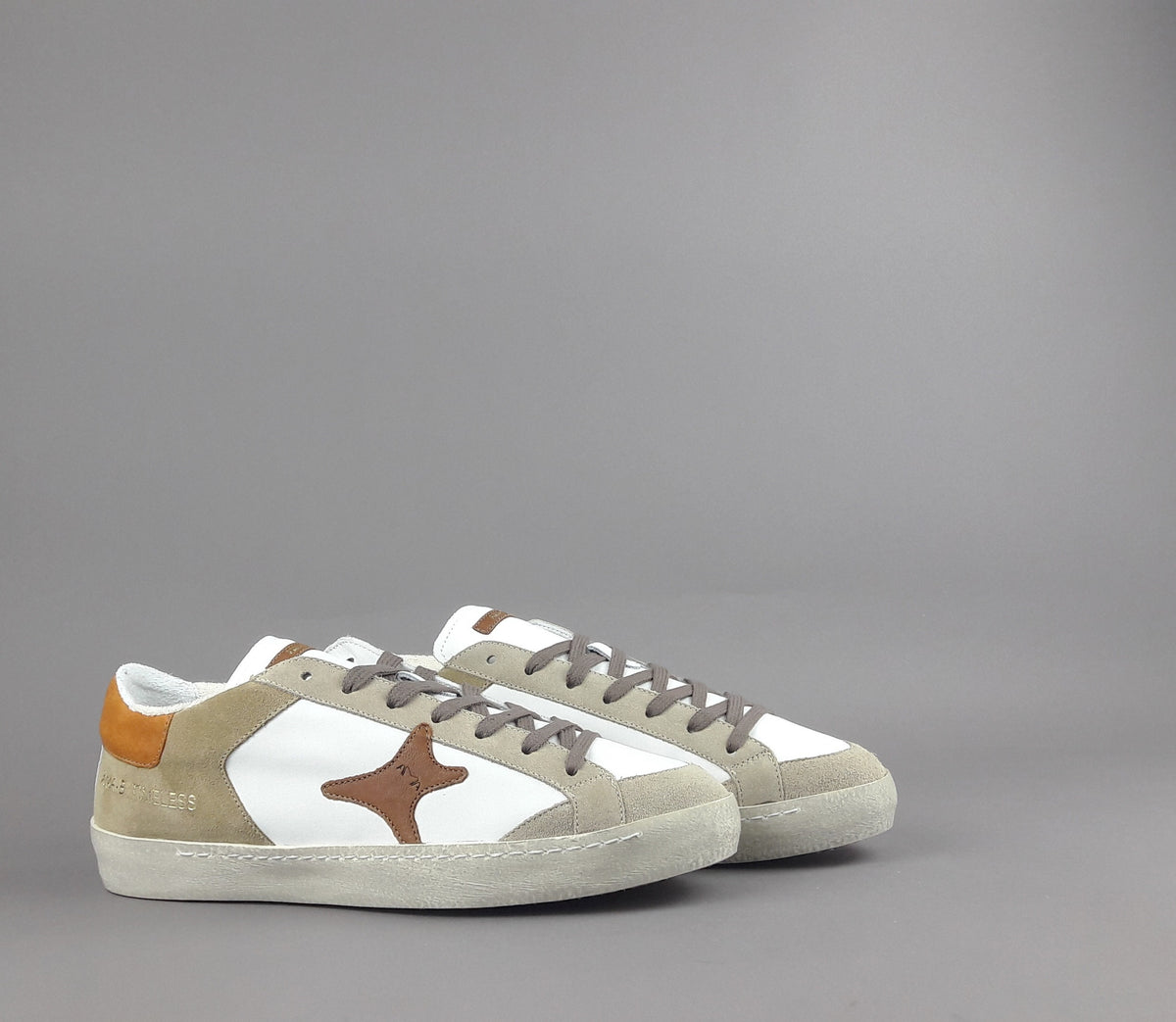 Ama Brand Sneakers Uomo Time Pelle Camoscio Bianco Beige