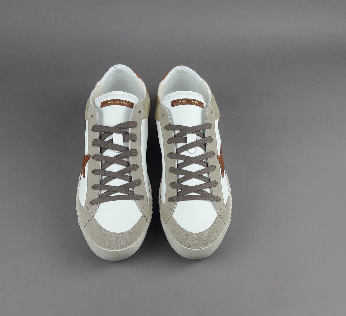 Ama Brand Sneakers Uomo Time Pelle Camoscio Bianco Beige