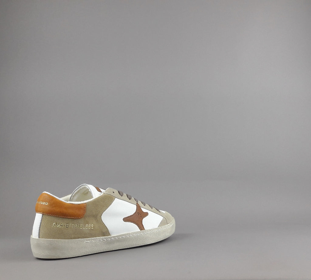 Ama Brand Sneakers Uomo Time Pelle Camoscio Bianco Beige