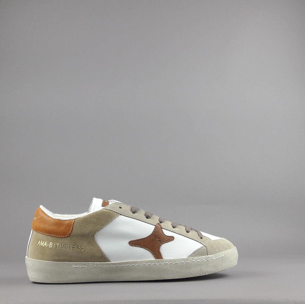 Ama Brand Sneakers Uomo Time Pelle Camoscio Bianco Beige