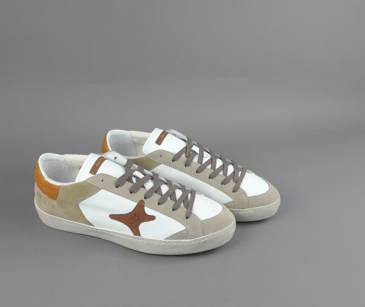 Ama Brand Sneakers Uomo Time Pelle Camoscio Bianco Beige