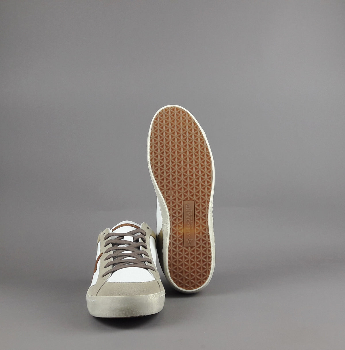 Ama Brand Sneakers Uomo Time Pelle Camoscio Bianco Beige