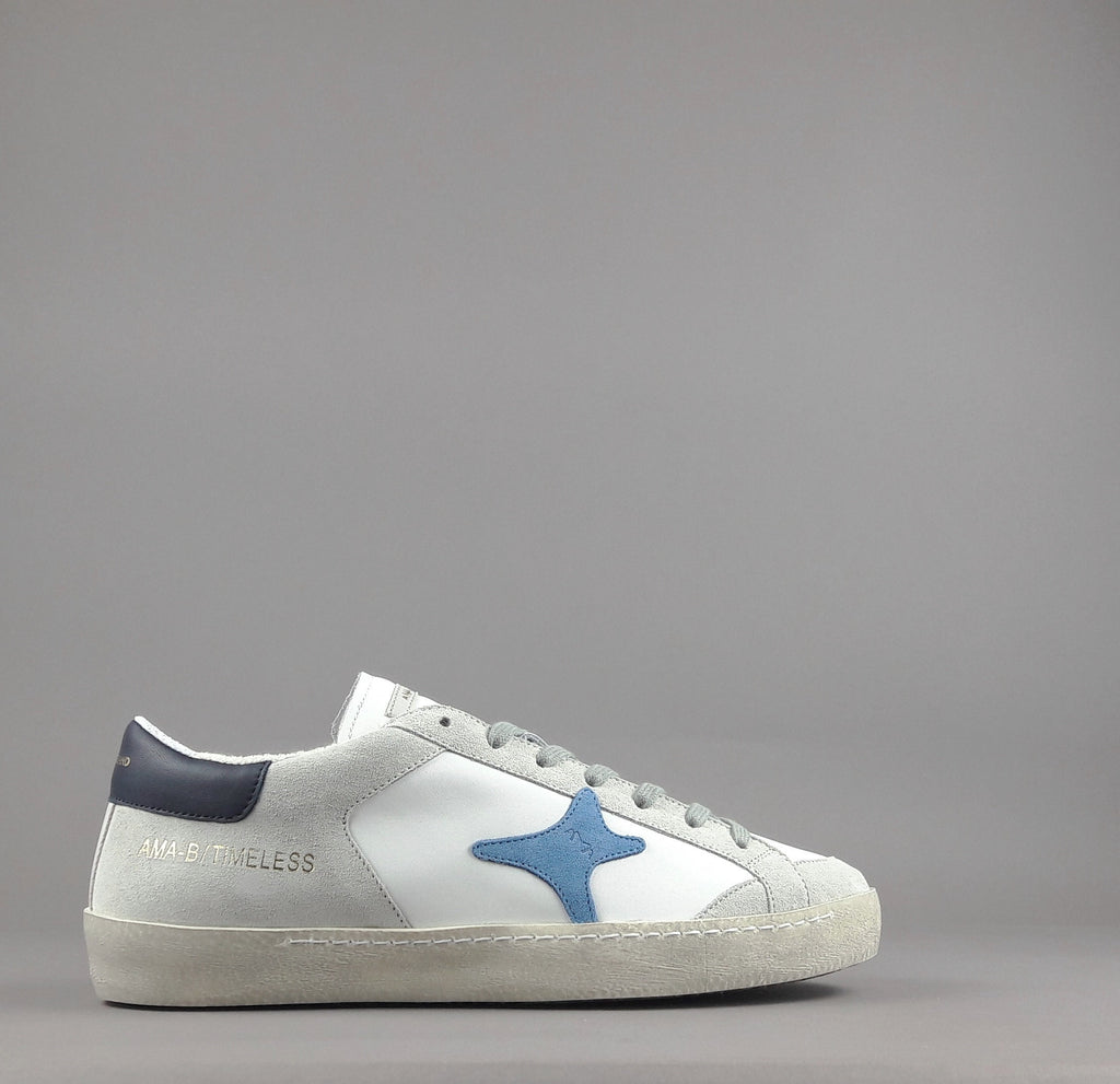 Ama Brand Sneakers Uomo Time Pelle Camoscio Bianco Grigio