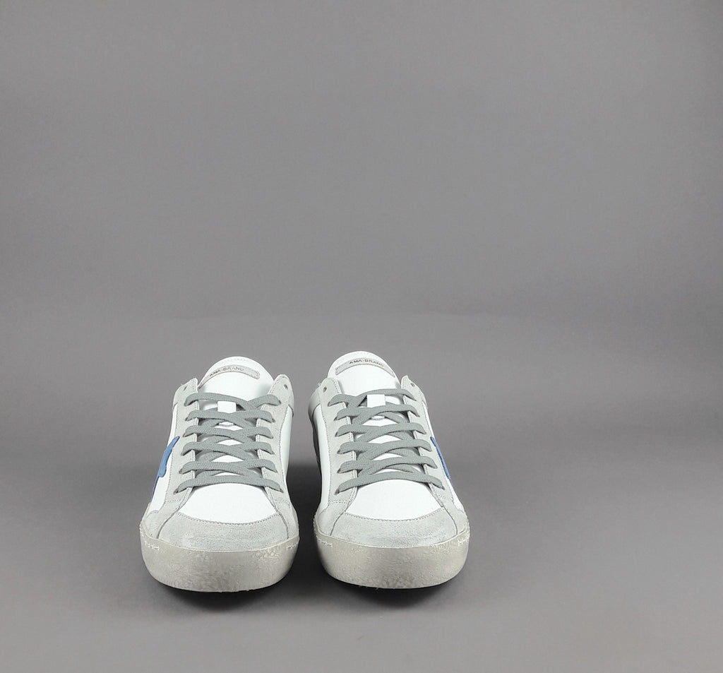 Ama Brand Sneakers Uomo Time Pelle Camoscio Bianco Grigio