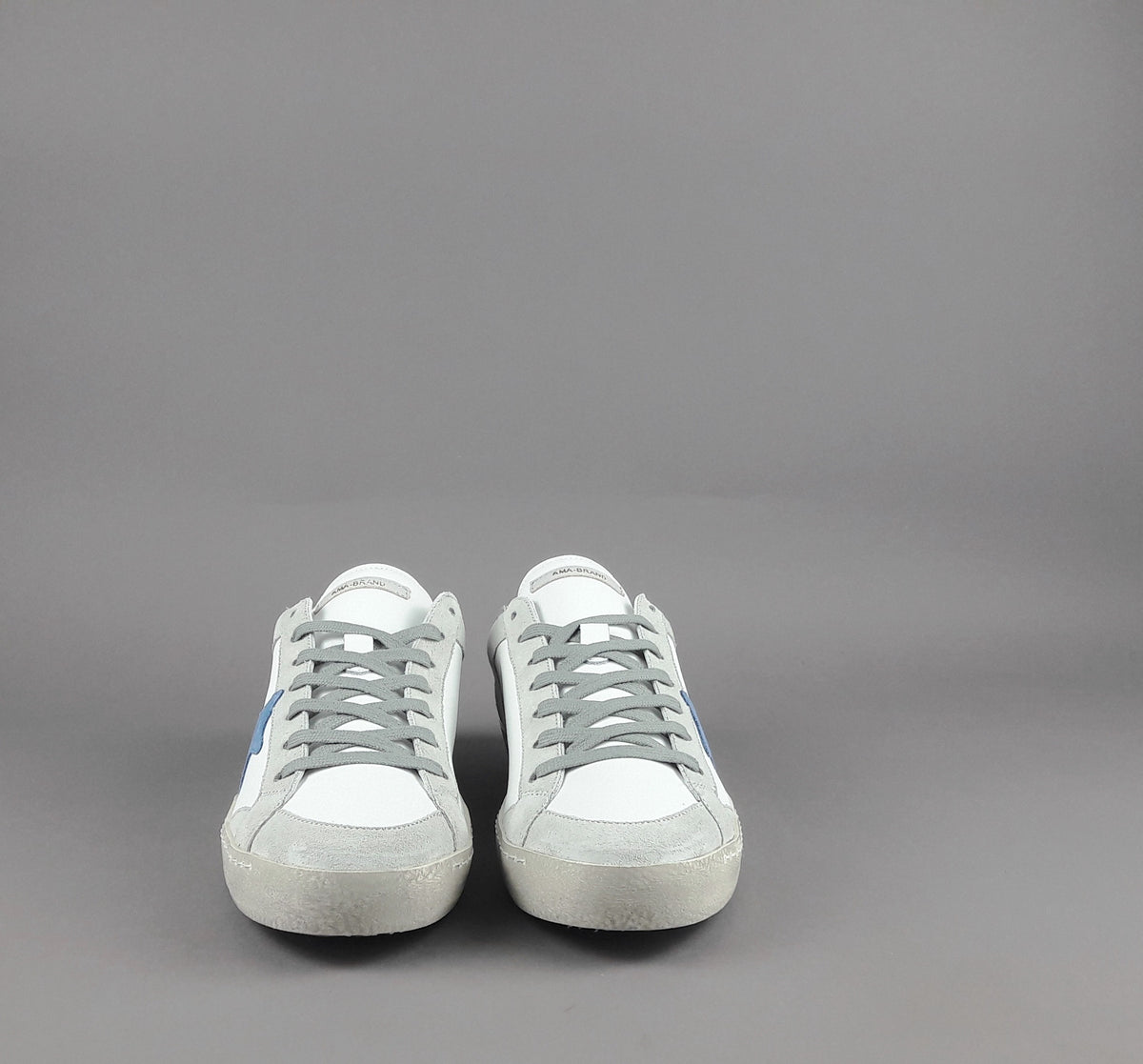Ama Brand Sneakers Uomo Time Pelle Camoscio Bianco Grigio
