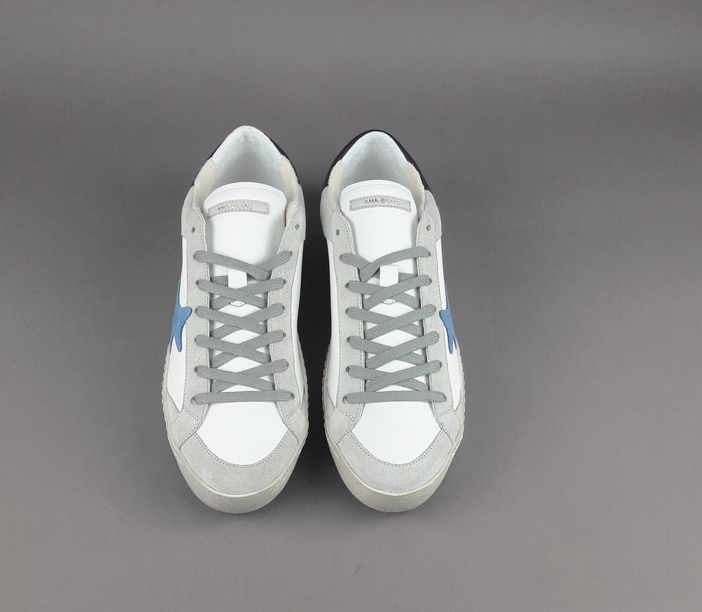Ama Brand Sneakers Uomo Time Pelle Camoscio Bianco Grigio