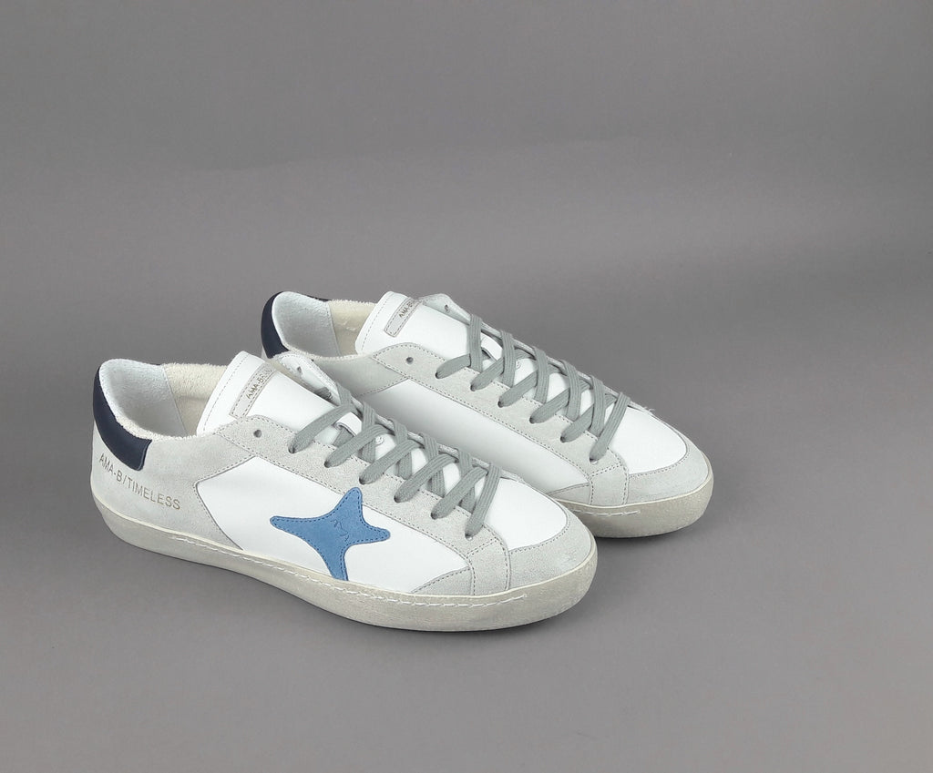 Ama Brand Sneakers Uomo Time Pelle Camoscio Bianco Grigio