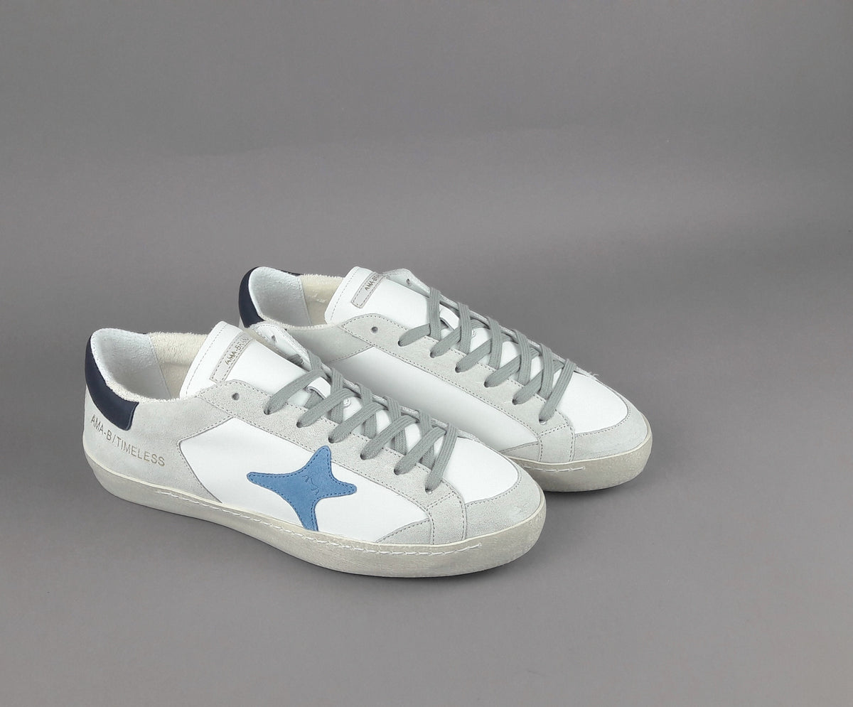 Ama Brand Sneakers Uomo Time Pelle Camoscio Bianco Grigio