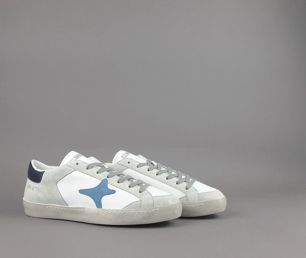 Ama Brand Sneakers Uomo Time Pelle Camoscio Bianco Grigio