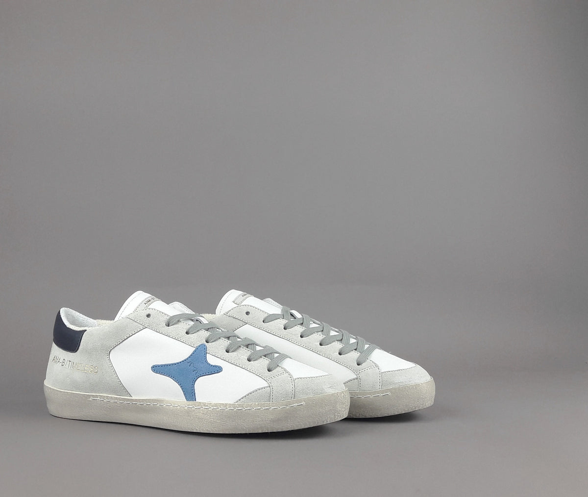 Ama Brand Sneakers Uomo Time Pelle Camoscio Bianco Grigio