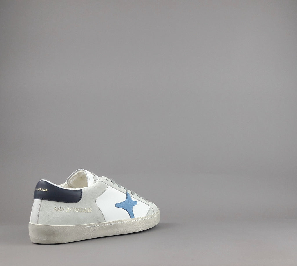 Ama Brand Sneakers Uomo Time Pelle Camoscio Bianco Grigio