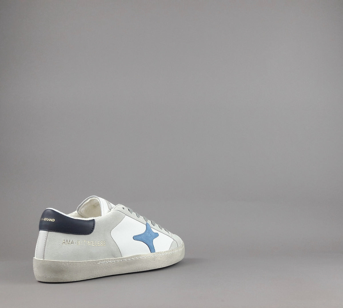 Ama Brand Sneakers Uomo Time Pelle Camoscio Bianco Grigio