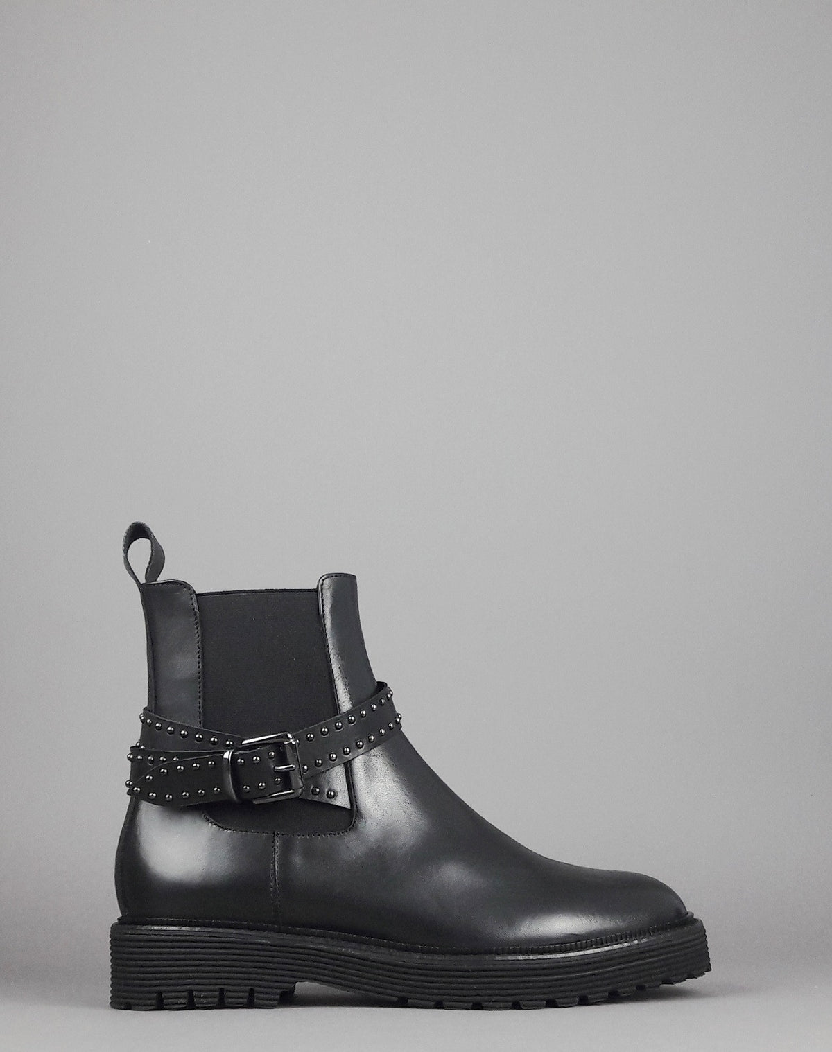 Archyve Stivaletto Beatles Donna Pelle Nero Elastico Bilaterale Con Cinturino