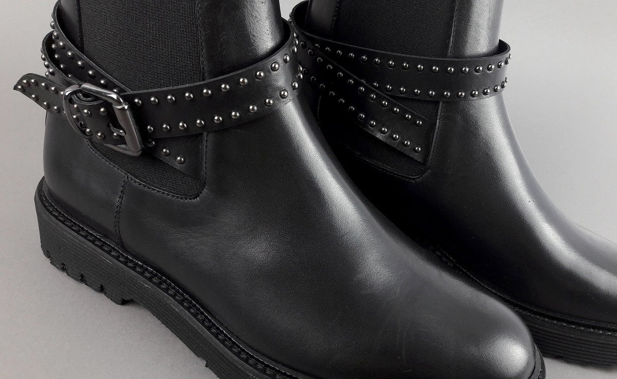 Archyve Stivaletto Beatles Donna Pelle Nero Elastico Bilaterale Con Cinturino