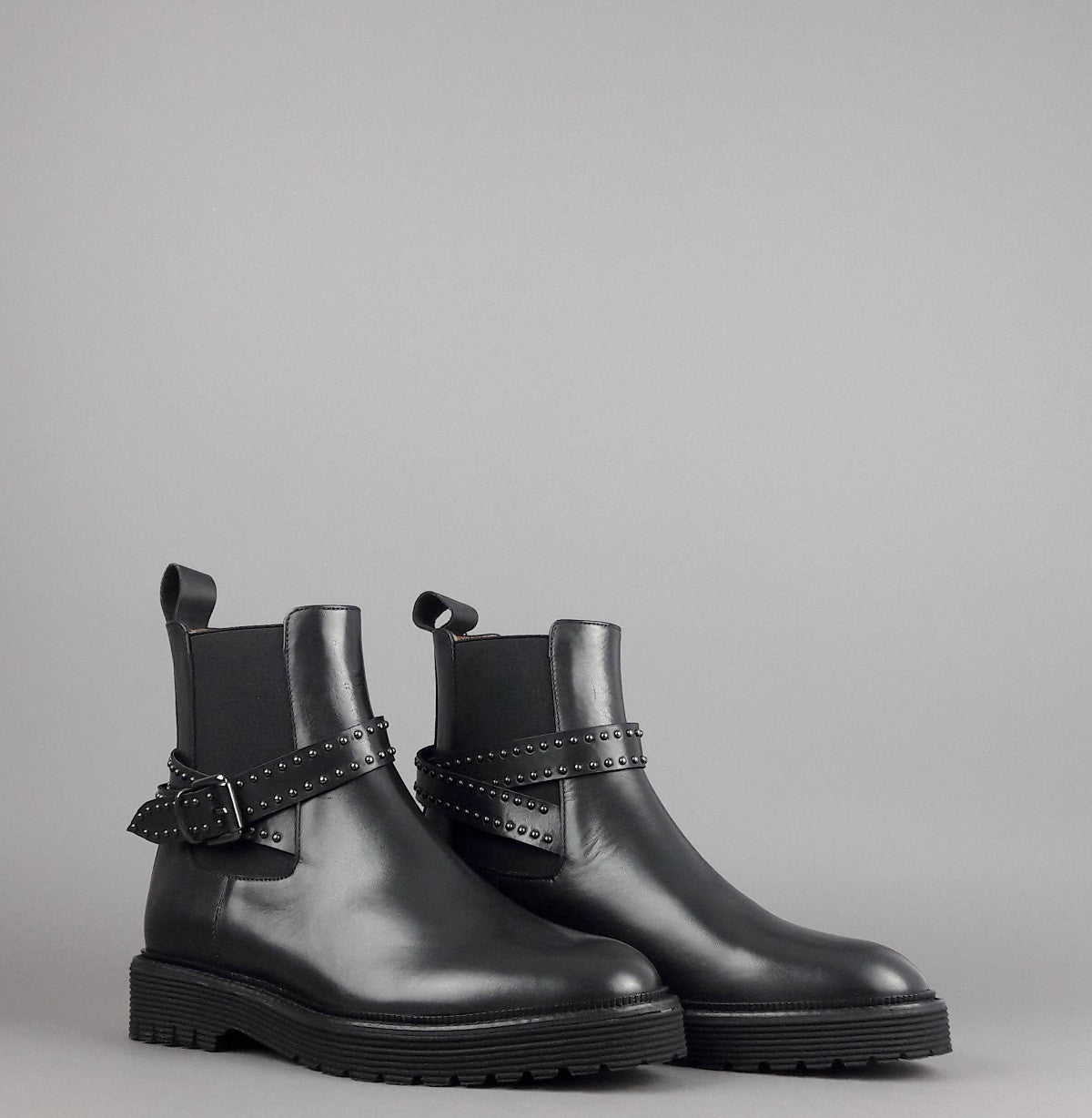 Archyve Stivaletto Beatles Donna Pelle Nero Elastico Bilaterale Con Cinturino