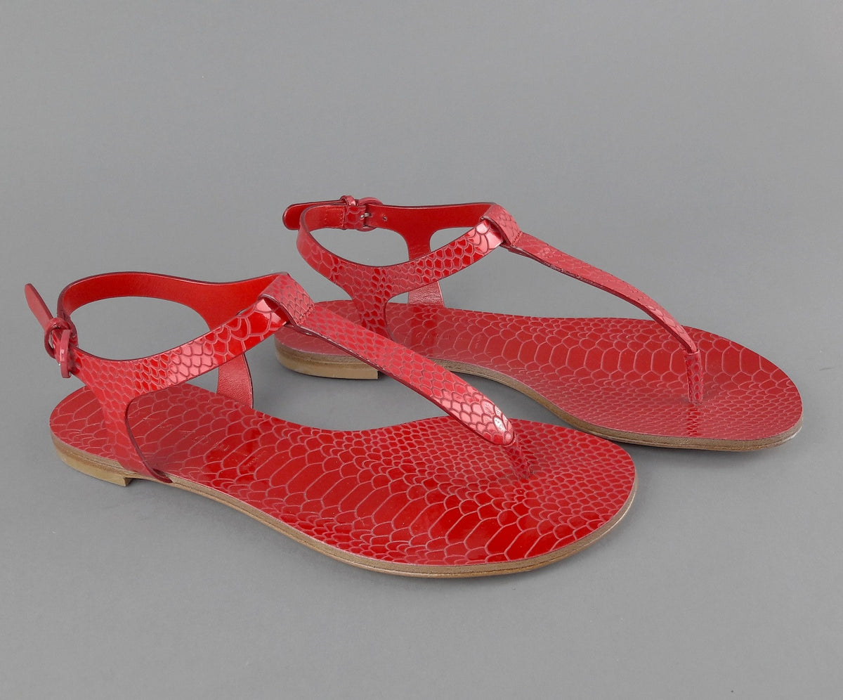 Casadei Sandalo Infradito Donna Pelle Metal Stampa Pitone Rosso