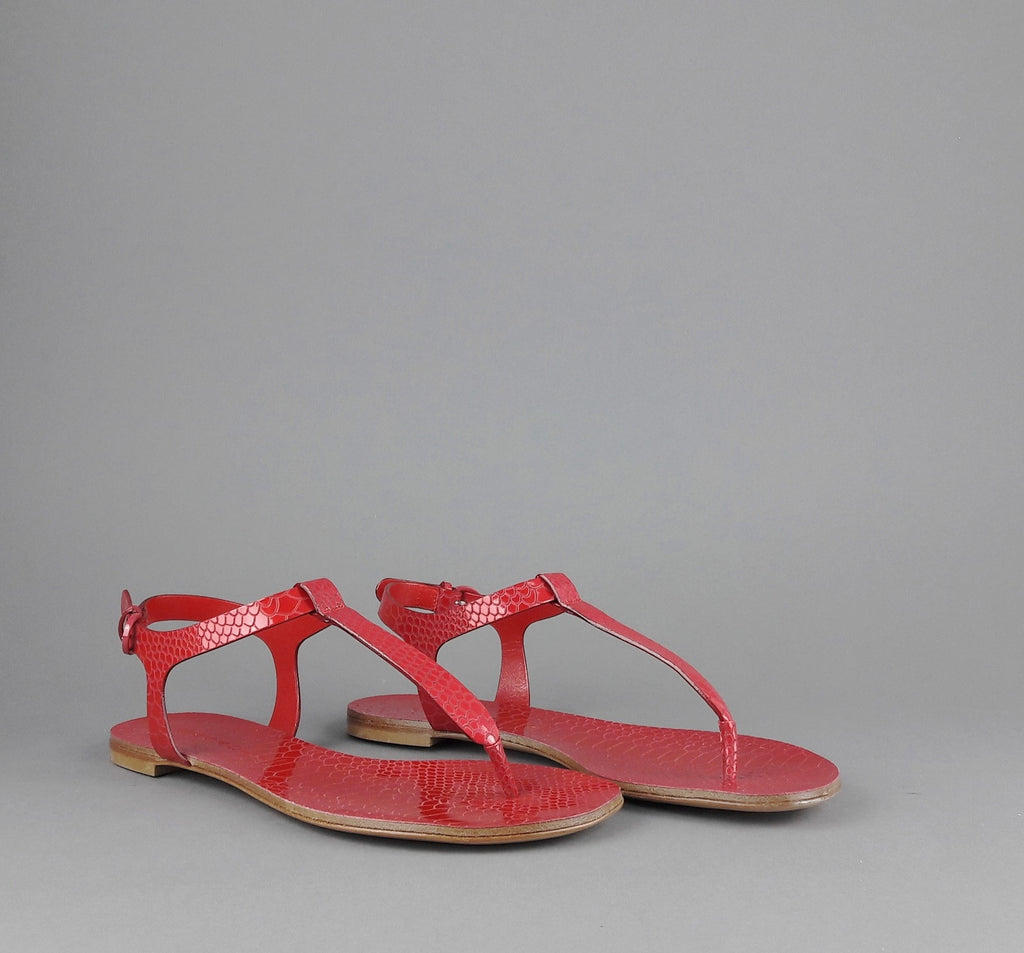 Casadei Sandalo Infradito Donna Pelle Metal Stampa Pitone Rosso