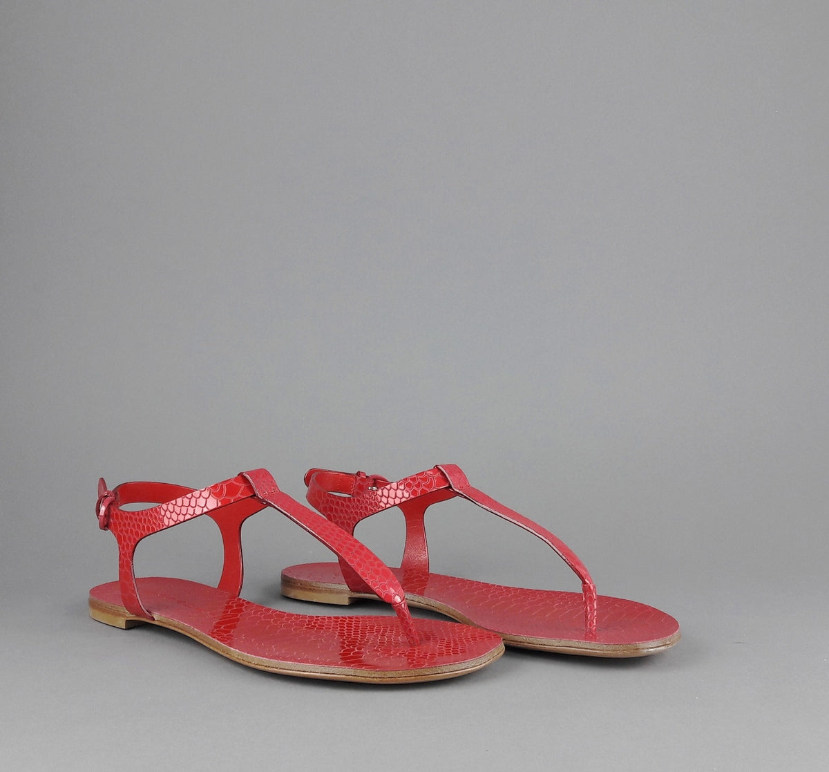 Casadei Sandalo Infradito Donna Pelle Metal Stampa Pitone Rosso