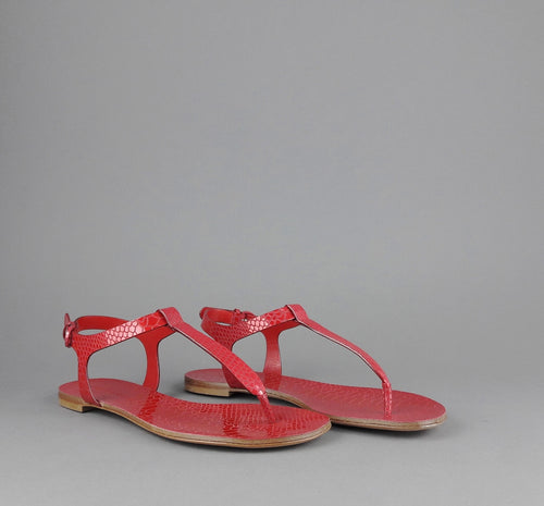 Casadei Sandalo Infradito Donna Pelle Metal Stampa Pitone Rosso