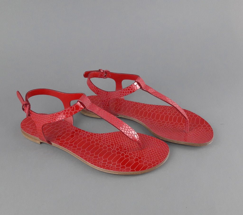 Casadei Sandalo Infradito Donna Pelle Metal Stampa Pitone Rosso