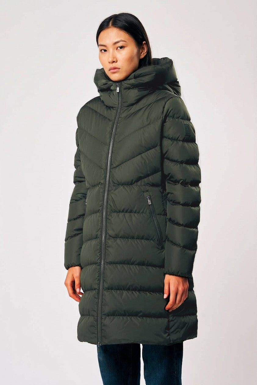 Ciesse Piumino Donna Lungo Nylon Verde Militare Scuro
