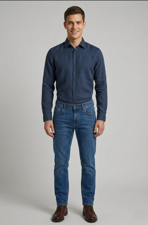 Clark Camicia Uomo Brady Lino Blu Scuro