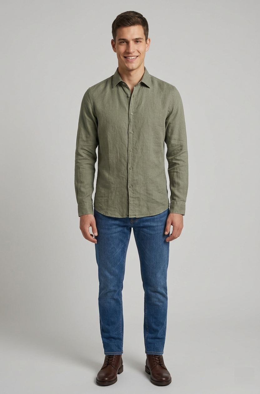 Clark Camicia Uomo Brady Lino Verde Militare
