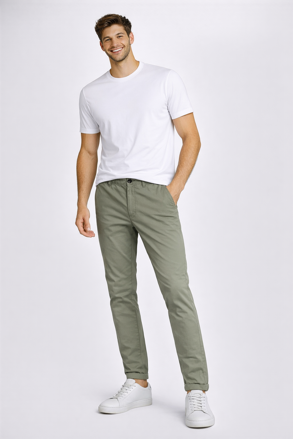 Clark Pantalone Uomo Mark Popeline Verde Militare