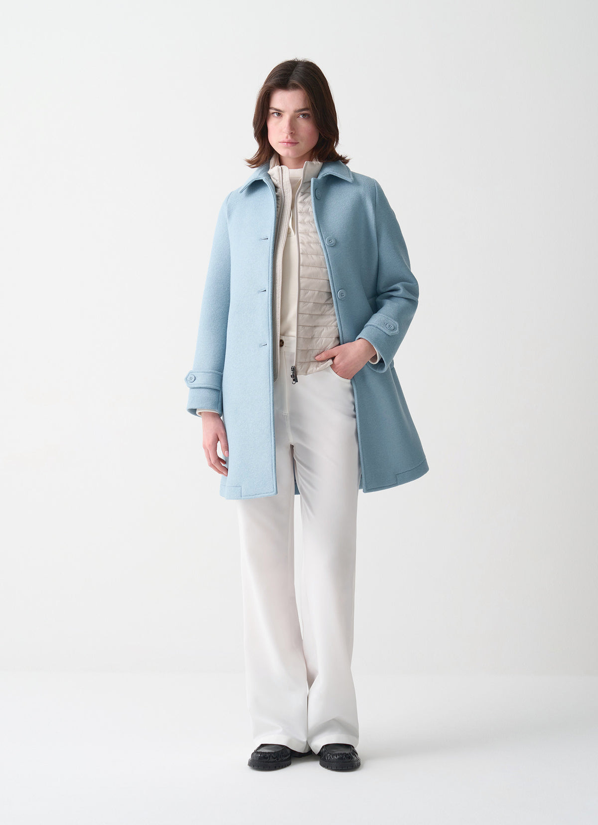 Colmar Cappotto Donna Lungo In Panno Di Lana Azzurro Ceruleo