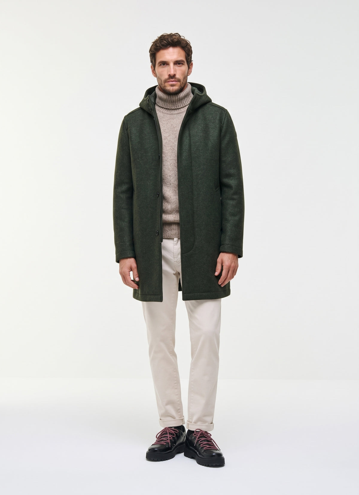 Colmar Cappotto Uomo Lungo In Panno Di Lana Verde Scuro