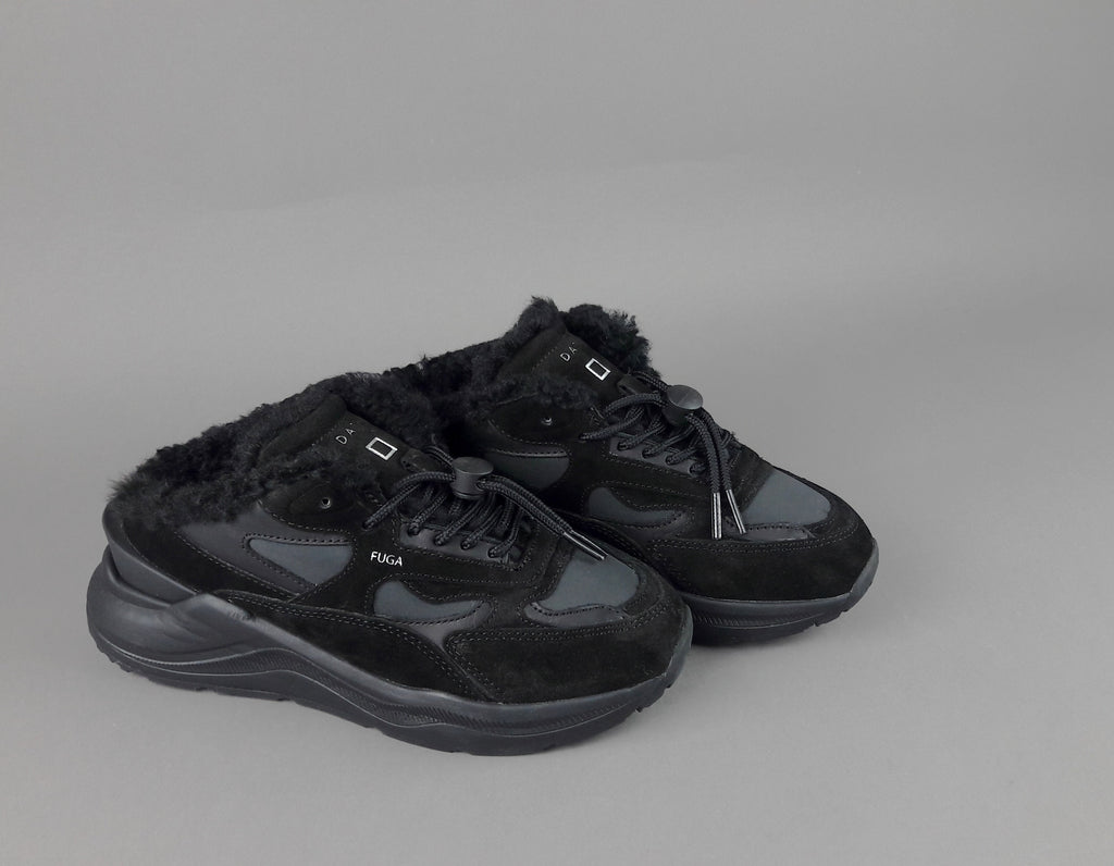 D.A.T.E. Fuga Sneakers Sabot Donna Camoscio E Tela Nero