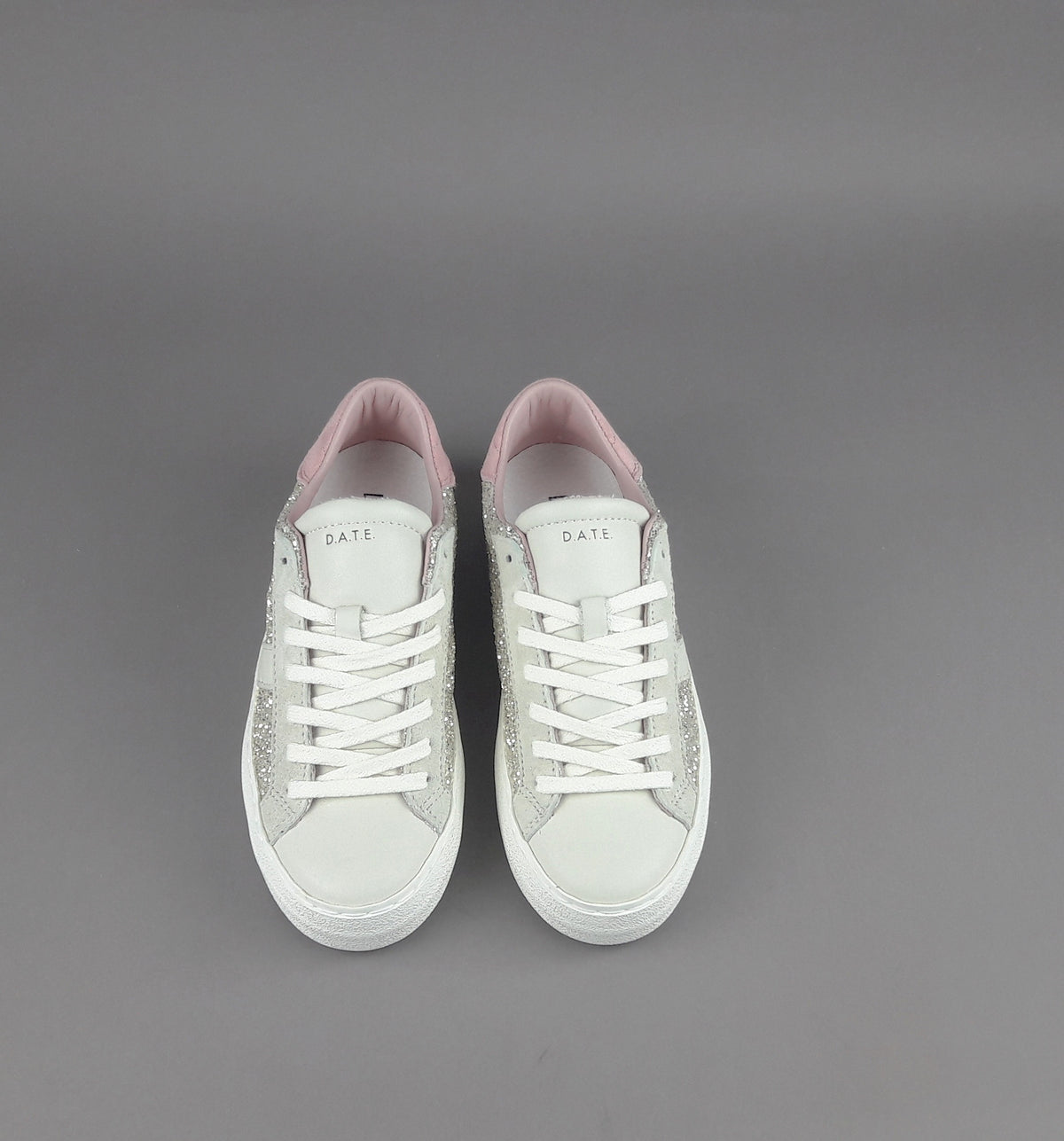 D.A.T.E. Sneakers Hill Low Donna Glitter Platino Pelle Avorio