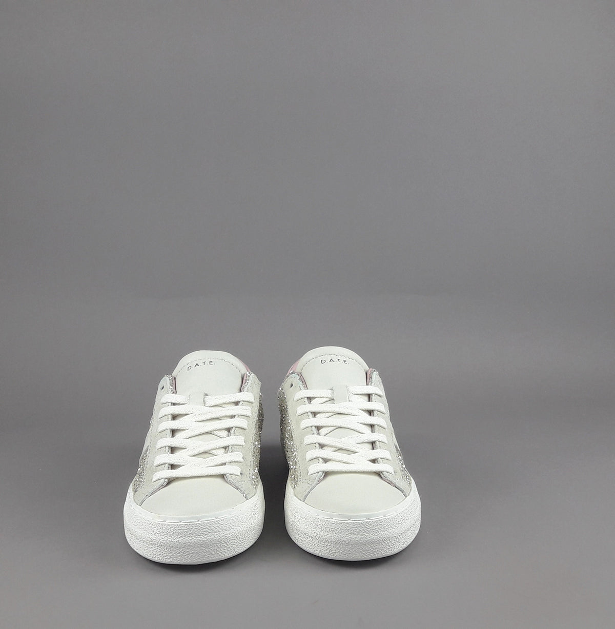 D.A.T.E. Sneakers Hill Low Donna Glitter Platino Pelle Avorio