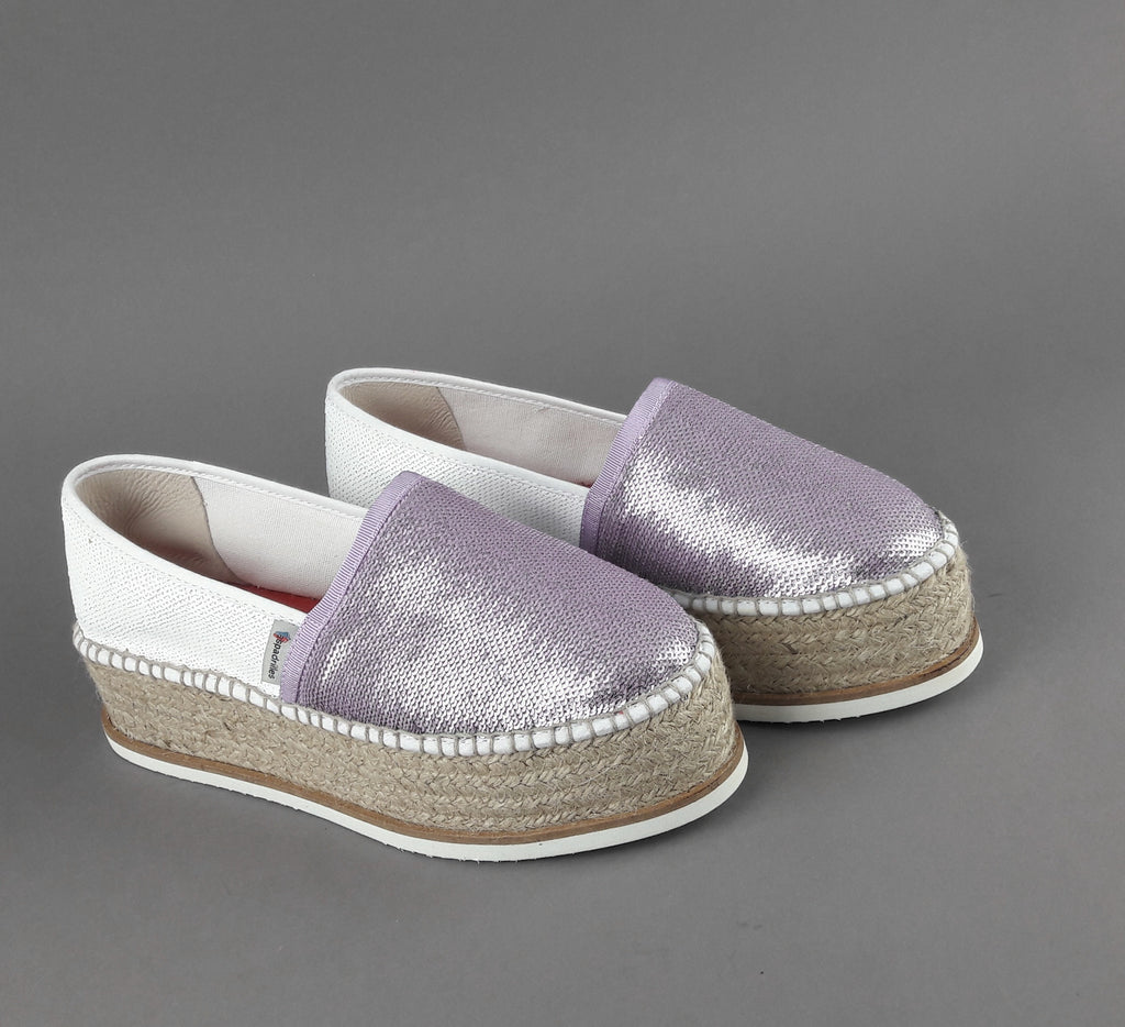Espadrilles Scarpa Donna J.Moor Paillettes Lilla Bianco