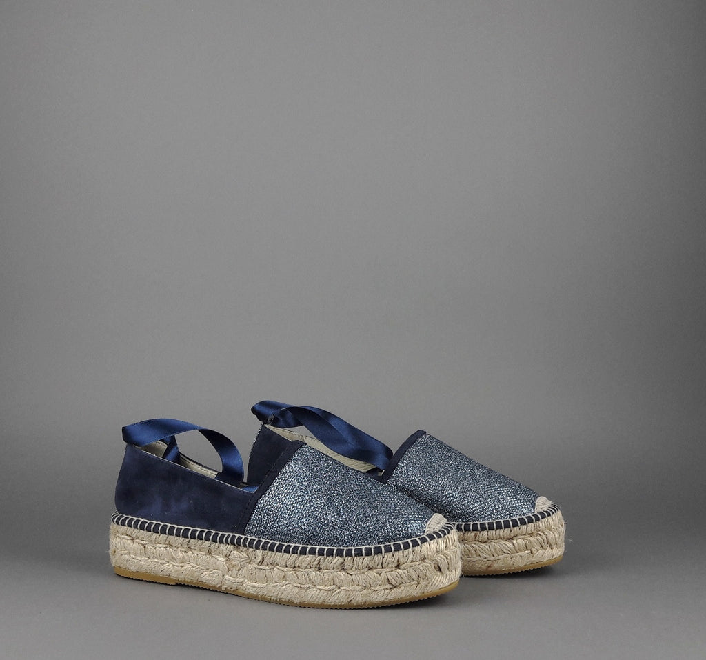 Espadrilles Scarpa Donna Tessuto Lurex E Camoscio Blu