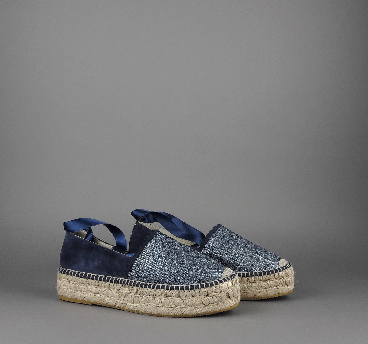 Espadrilles Scarpa Donna Tessuto Lurex E Camoscio Blu