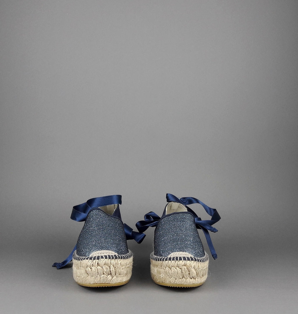 Espadrilles Scarpa Donna Tessuto Lurex E Camoscio Blu