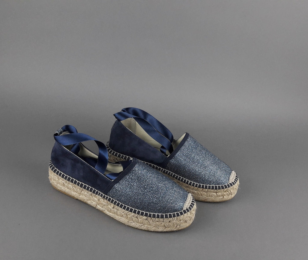 Espadrilles Scarpa Donna Tessuto Lurex E Camoscio Blu