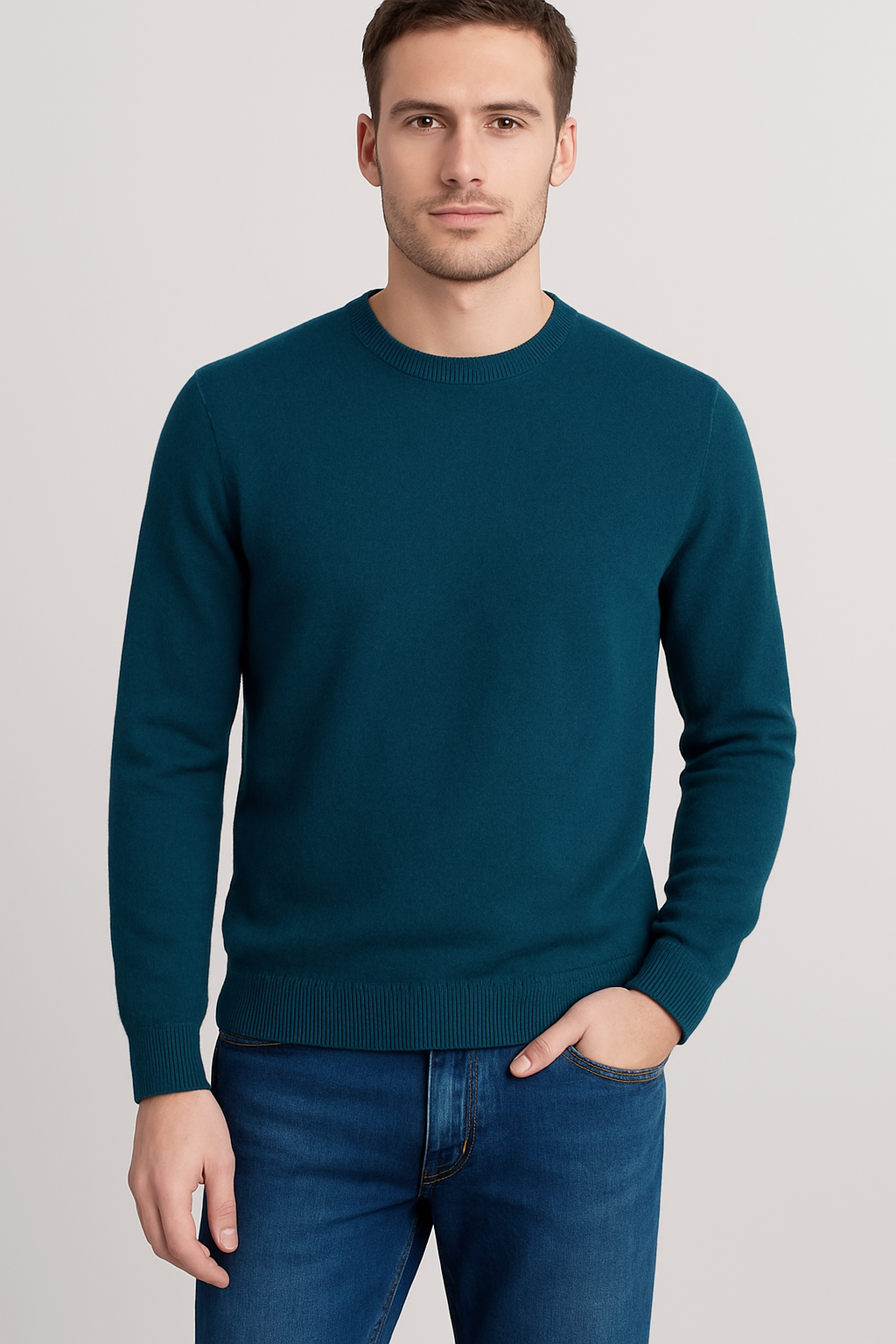 Filippo De Laurentiis Maglia Uomo Lana Merino Tintocapo Blu Petrolio