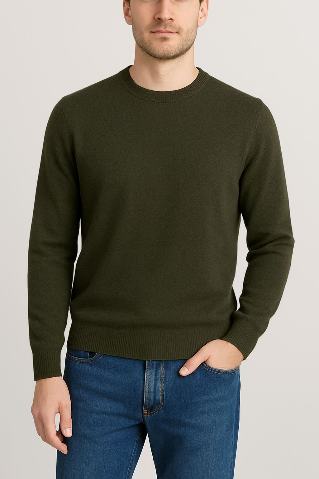 Filippo De Laurentiis Maglia Uomo Lana Merino Tintocapo Verde Militare Scuro