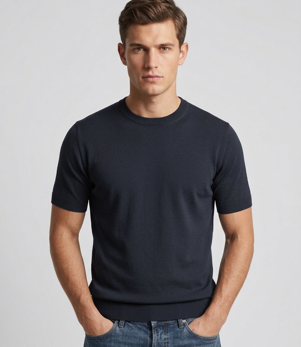 Filippo De Laurentiis Maglia Uomo Manica Corta Cotone Blu Scuro