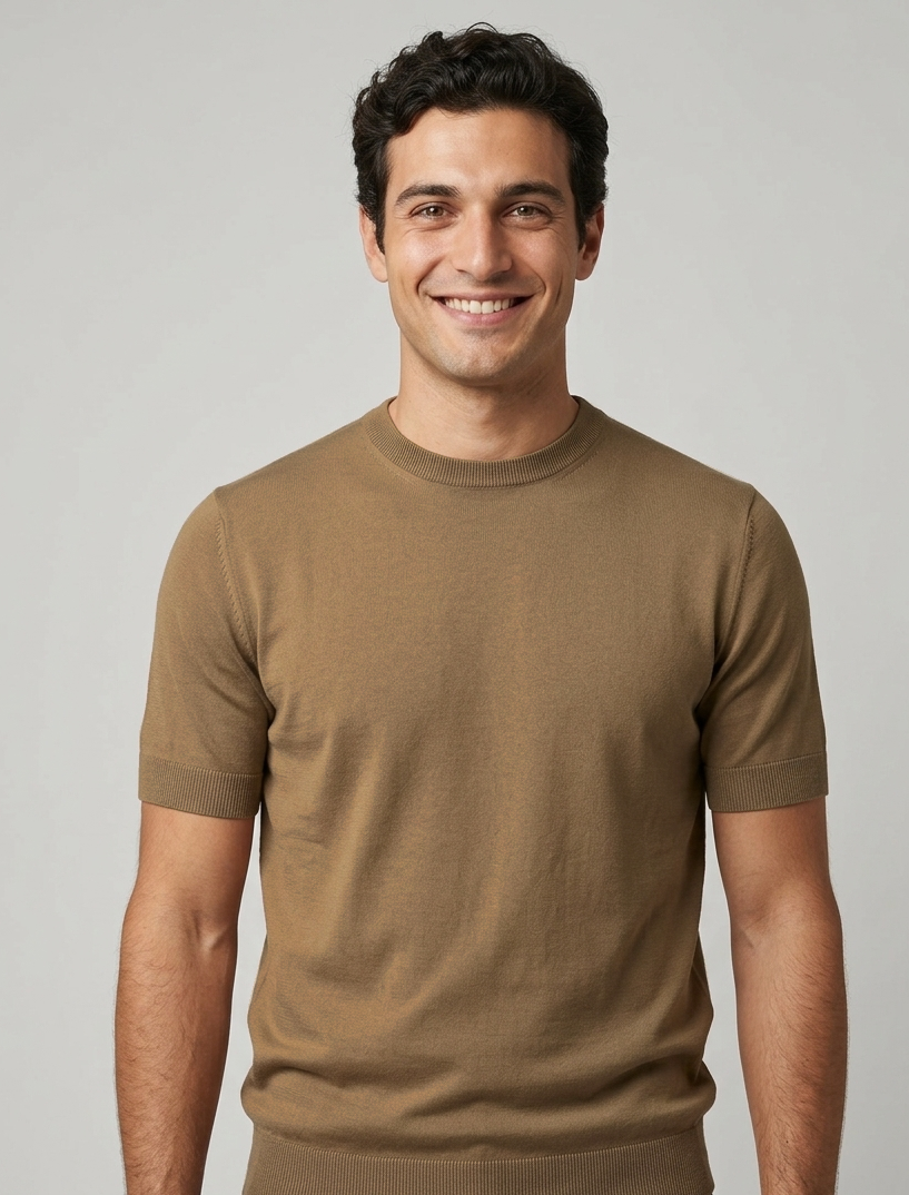 Filippo De Laurentiis Maglia Uomo Manica Corta Cotone Cammello