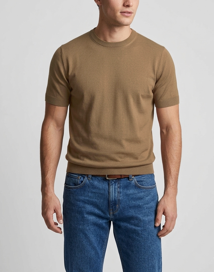 Filippo De Laurentiis Maglia Uomo Manica Corta Cotone Cammello