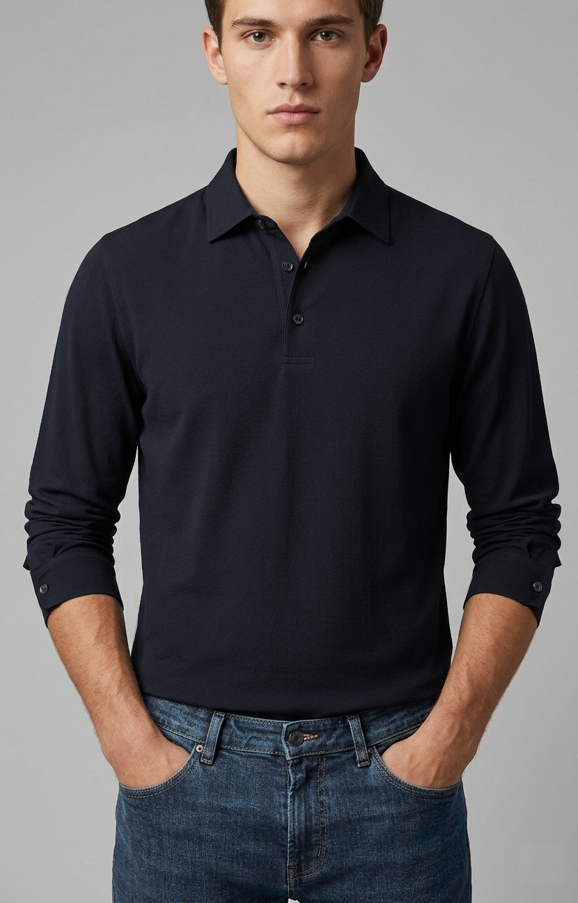 Filippo De Laurentiis Polo Uomo Manica Lunga Cotone Blu Scuro